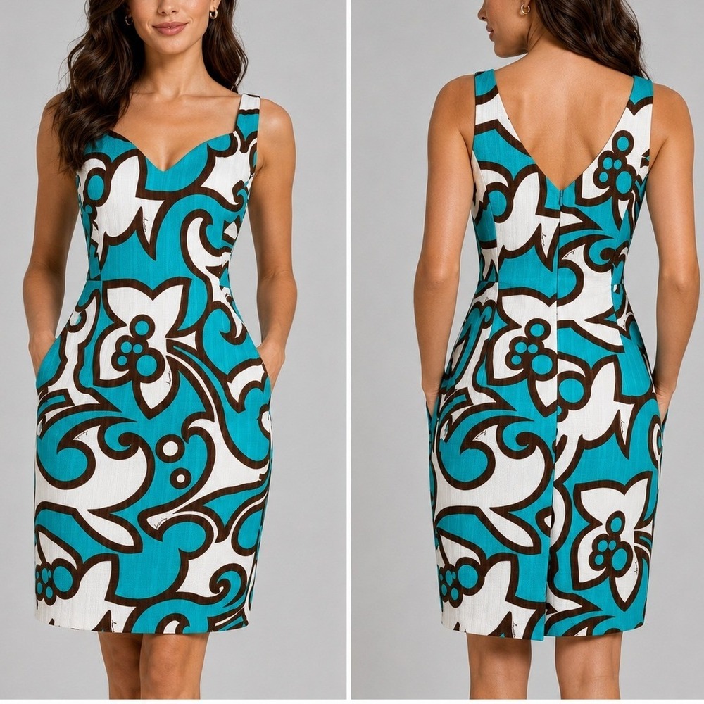 NWT Milly of New York 60s Style Retro Floral Sheath Dress 8 Retro Mod Summer